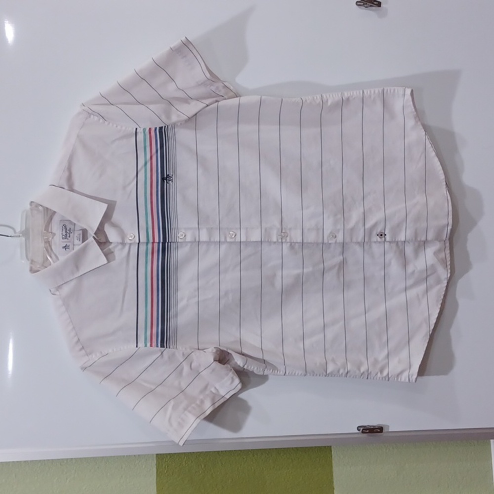 Penguin men's Lg white striped button down shirt